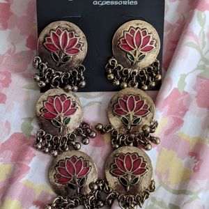 Golden pink long Ethnic traditional indian pakistani earrings